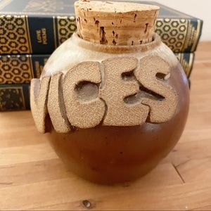 Vices Vintage 70s Ceramic Brown Jar With Cork Stopper
